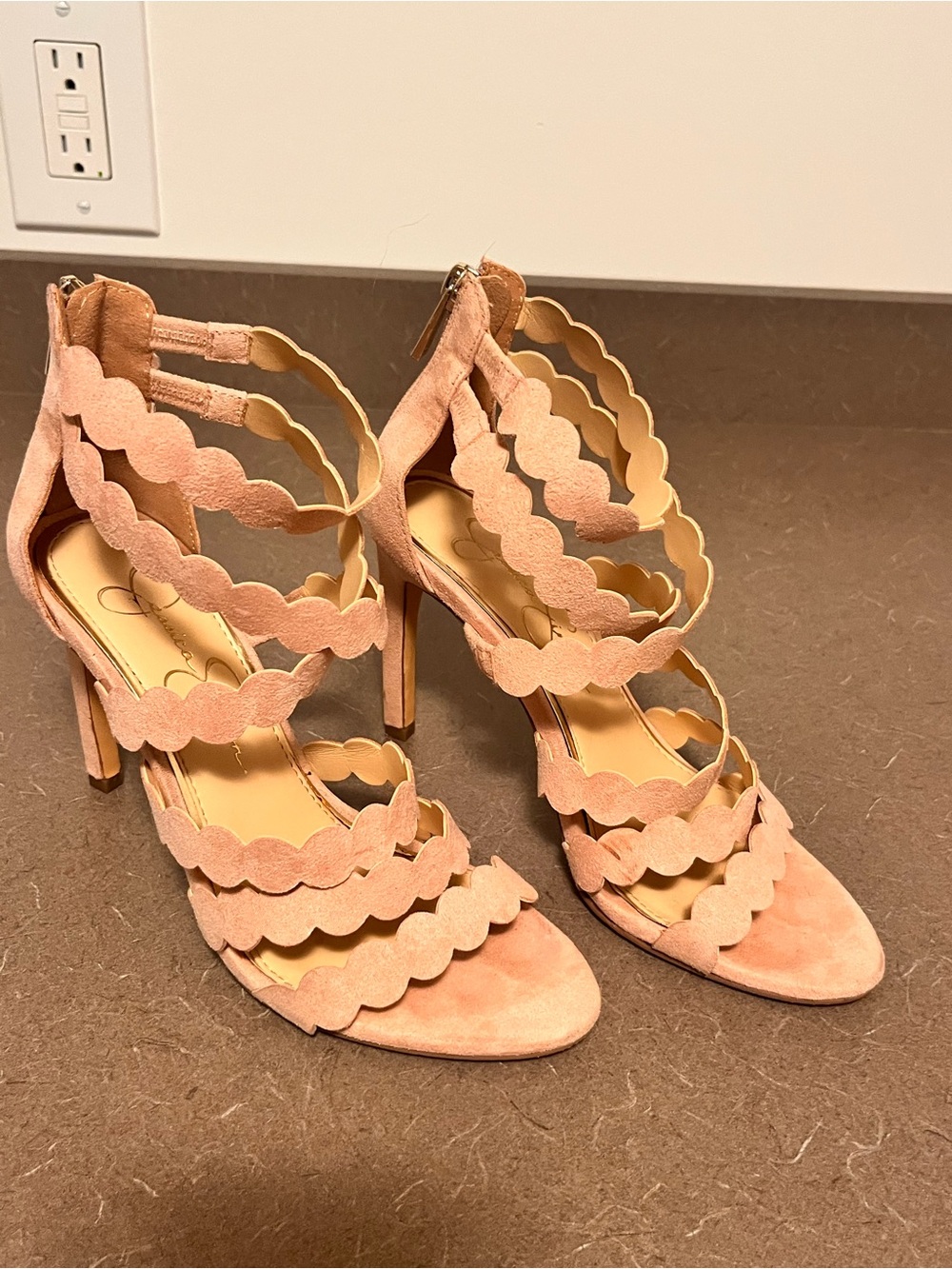 Scalloped Strappy High Heel Jessica Simpson Sandals - Blush Pink - Size 6